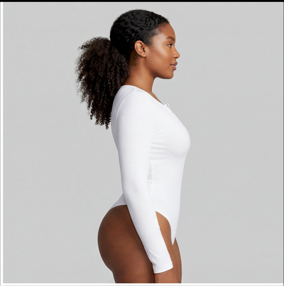 Button Front Long Sleeve Thong Bodysuit