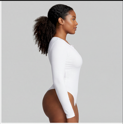 Button Front Long Sleeve Thong Bodysuit