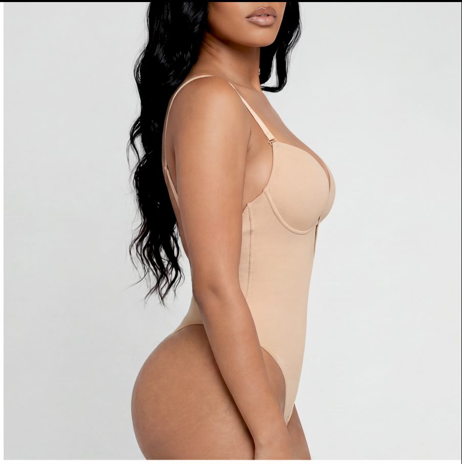 Deep Plunge Open-Back Thong Bodysuit