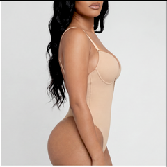 Deep Plunge Open-Back Thong Bodysuit