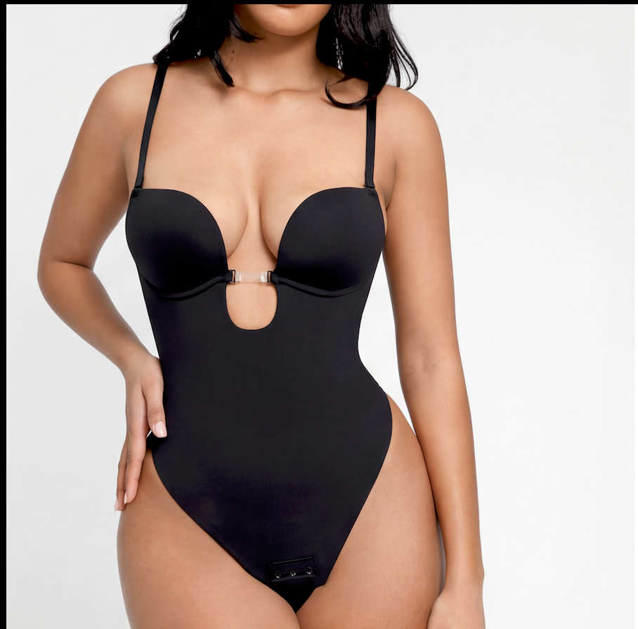 Deep Plunge Open-Back Thong Bodysuit