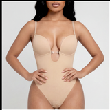 Deep Plunge Open-Back Thong Bodysuit