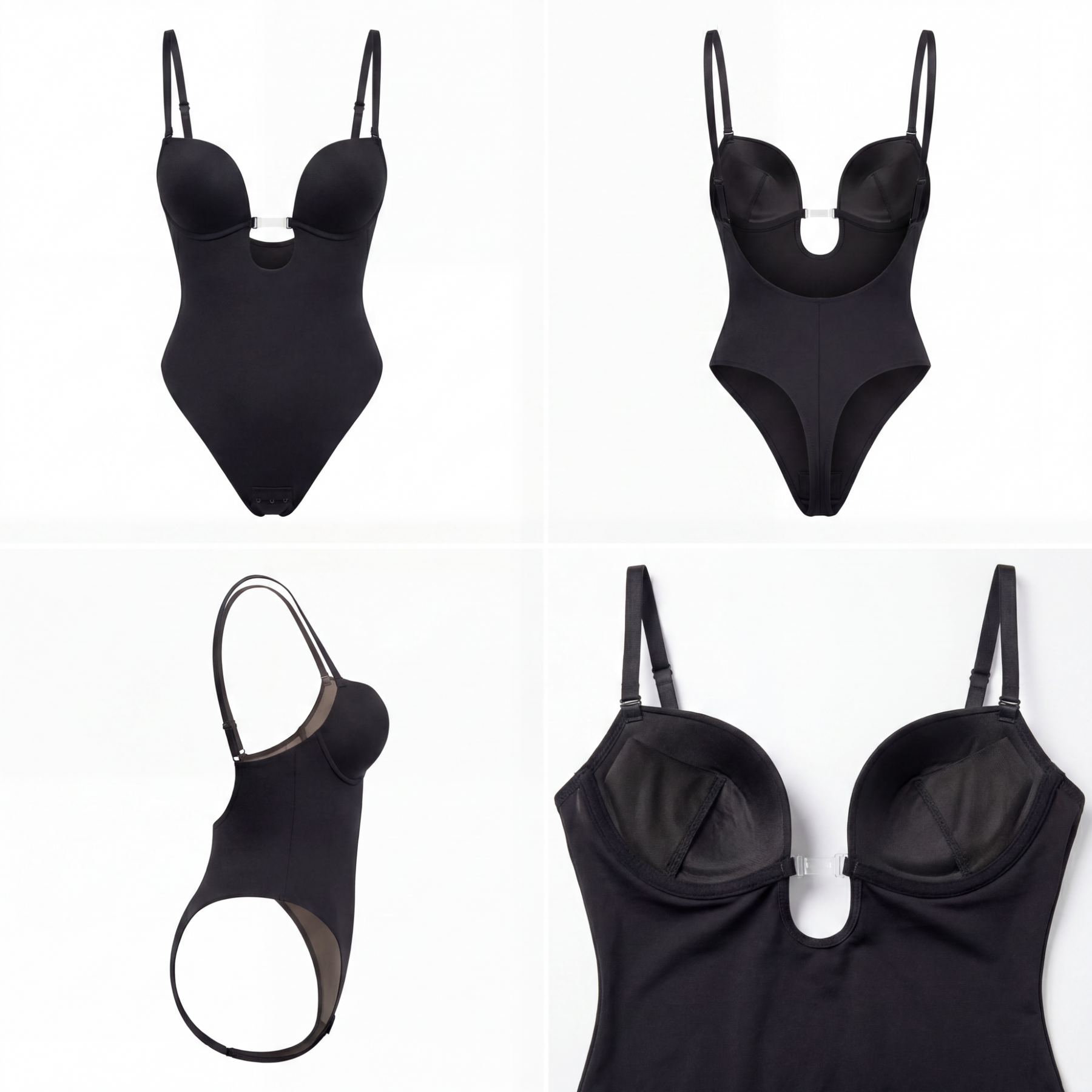 Deep Plunge Open-Back Thong Bodysuit